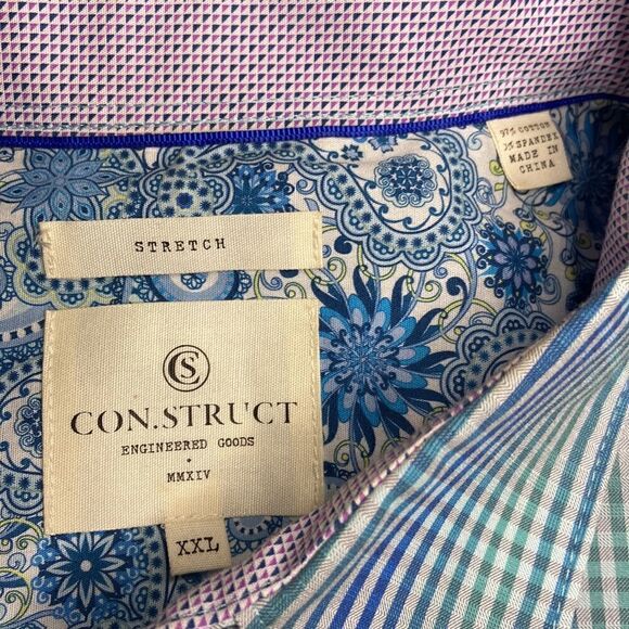 Men’s Construct Plaid Button Up Short Sleeve Shirt Size XXL Stretch - Picture 3 of 6